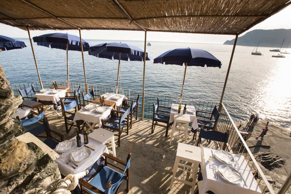 Front terrace at Belforte Restaurant at sunset